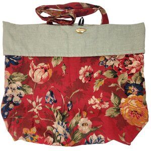 Extra Large Multi-Colored Floral Print Shopping Tote Bag. Button Closure